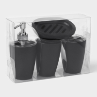 Набор для ванной &laquo;Эталон&raquo;, 4 предмета: дозатор для мыла, мыльница, 2 стакана, 24&times;8&times;17 см, цвет чёрный