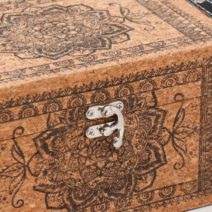 Шкатулка дерево кожзам под пробку "Узор цветок мехенди" 24х14х12 см