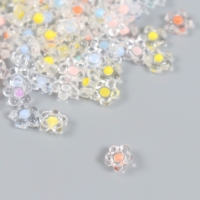 Декор для творчества пластик "Цветок с цветной серединкой" глянец набор 80 шт  0,7х0,7 см