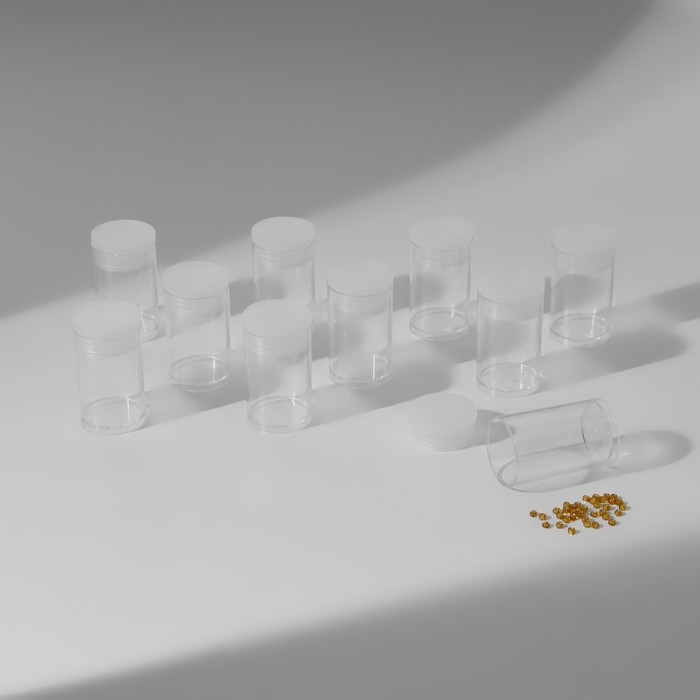 Набор баночек для хранения мелочей, d = 2,1 &times; 3,6 см, 10 шт, в контейнере, 11,5 &times; 9 &times; 2,7 см