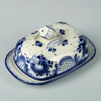 Маслёнка &laquo;Тюльпан&raquo;, 16х10,5х10 см, гжель