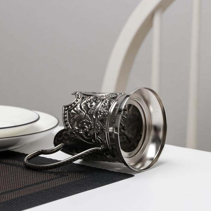 Подстаканник &laquo;Тройка&raquo;, d=72 мм, никелированный, с чернением