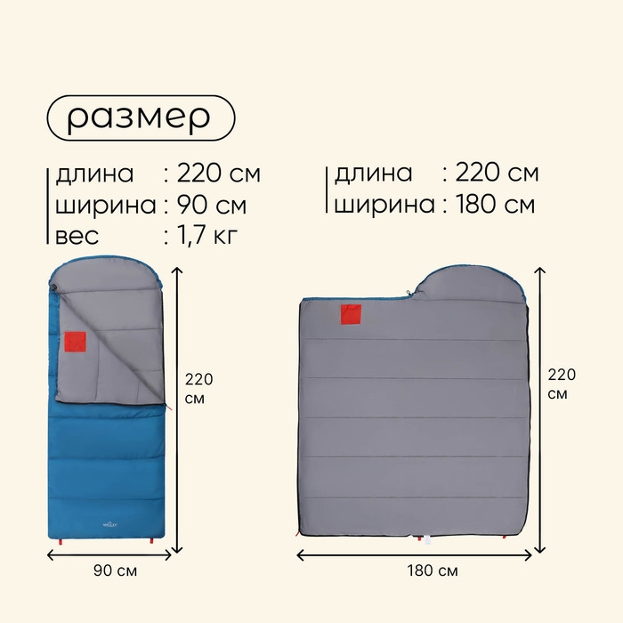 Спальный мешок maclay camping comfort cool, одеяло, 3 слоя, левый, 220х90 см, -5/+10&deg;С