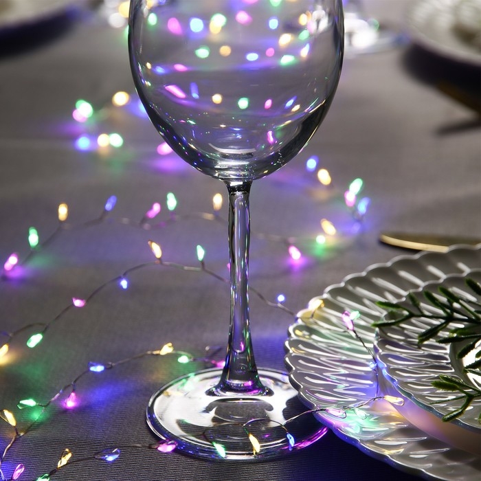 Гирлянда &laquo;Мишура&raquo; 2 м роса, IP20, серебристая нить, 100 LED, свечение мульти, USB