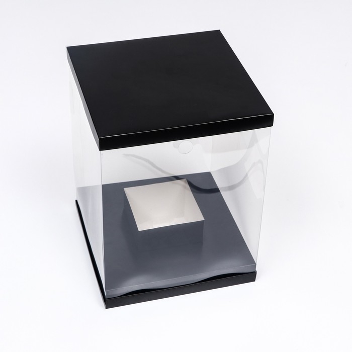 Коробка для цветов с вазой и PVC окнами, складная, 23 х 30 х 23 см, чёрный