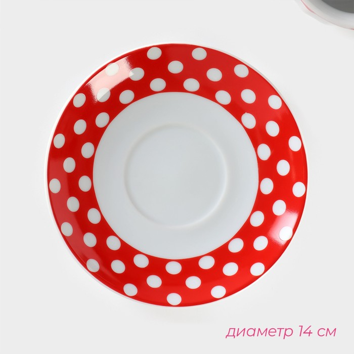 Сервиз чайный керамический Доляна &laquo;Горох&raquo;, 4 предмета: 2 чашки 210 мл, 2 блюдца d=14 см, цвет красный