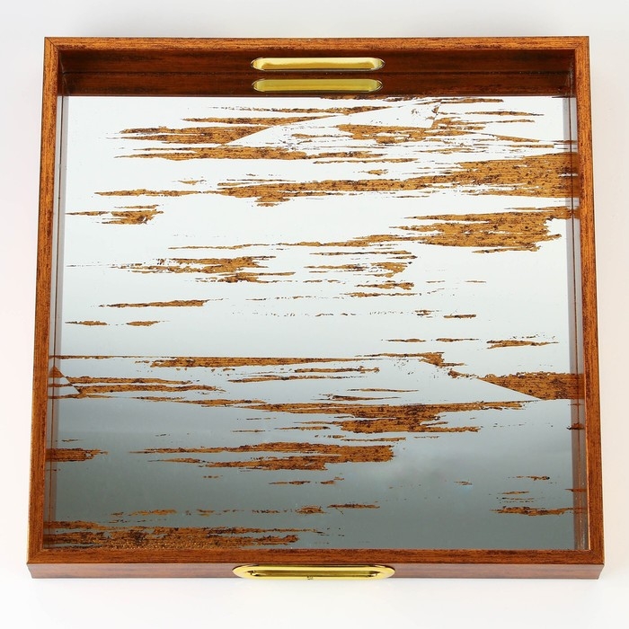 Поднос пластиковый прямоугольный с зеркалом &laquo;Штрихи&raquo;, 34 х 34 х 4,5 см сервировочный