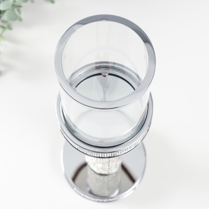 Подсвечник стекло, металл на 1 свечу "Дэниз" на магните d=8,5 см, серебро 11,8х11,8х39 см