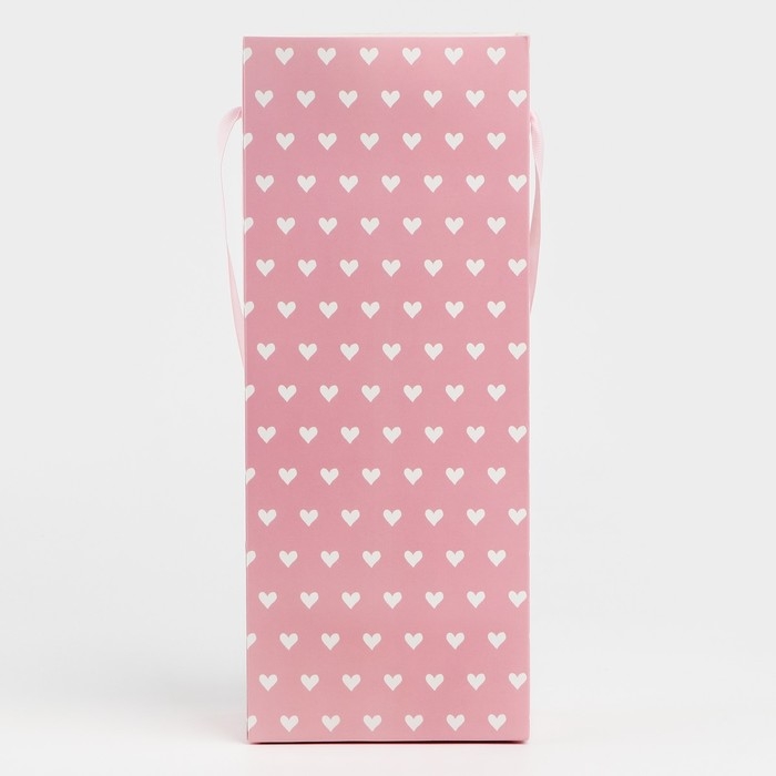 Пакет-переноска для цветов с пластиковым окном, Love, розовая, 30 х 12 х 8 см