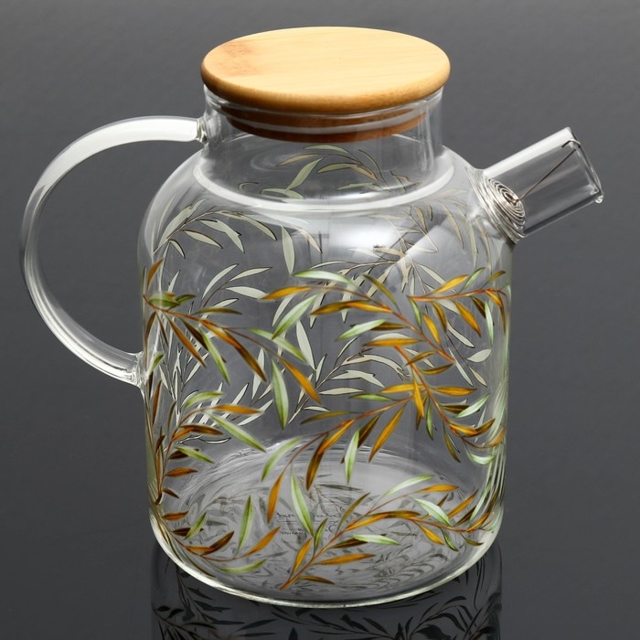 Чайник стеклянный заварочный с бамбуковой крышкой &laquo;Тропики&raquo;, 1700 мл