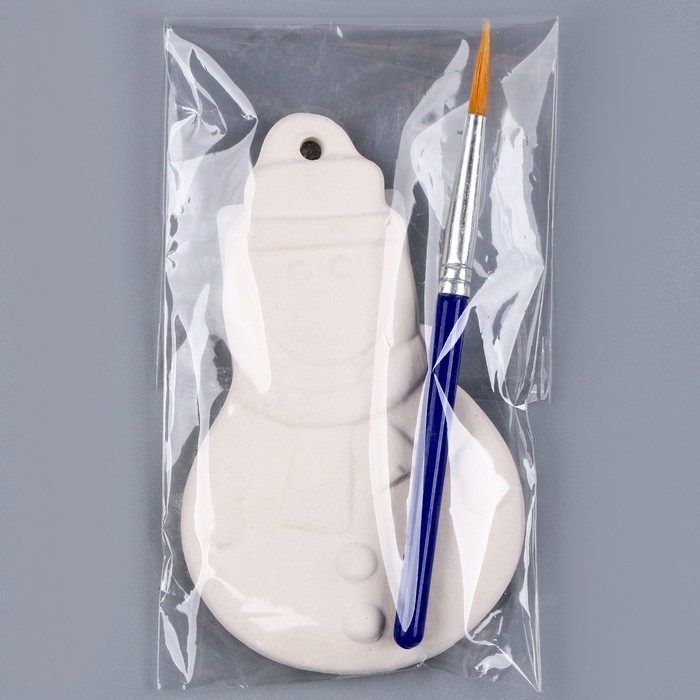 Новый год! Ёлочное украшение под раскраску &laquo;Снеговик&raquo; с подвесом, кисть