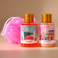 Подарочный набор косметики новогодний &laquo;Счастливого праздника&raquo;, гели для душа 2 х 100 мл и мочалка для тела, Новый Год