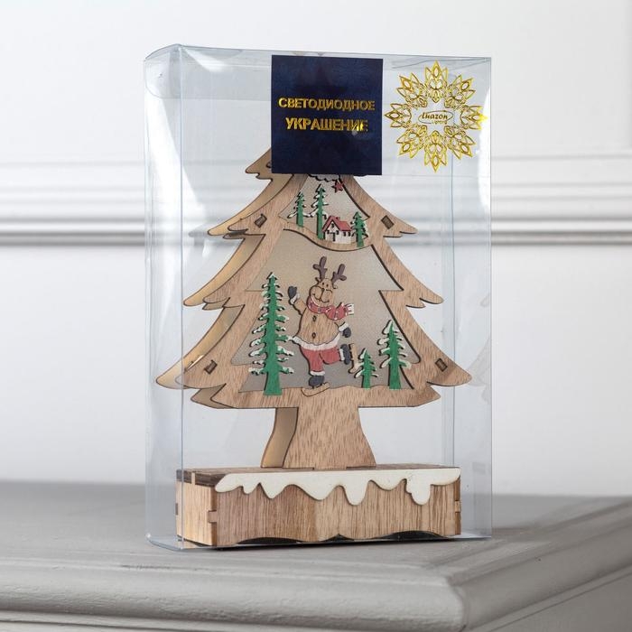 Светодиодная фигура &laquo;Ёлка с оленем&raquo; 12 &times; 20 &times; 5 см, дерево, батарейки АААх2 (не в комплекте), свечение тёплое белое