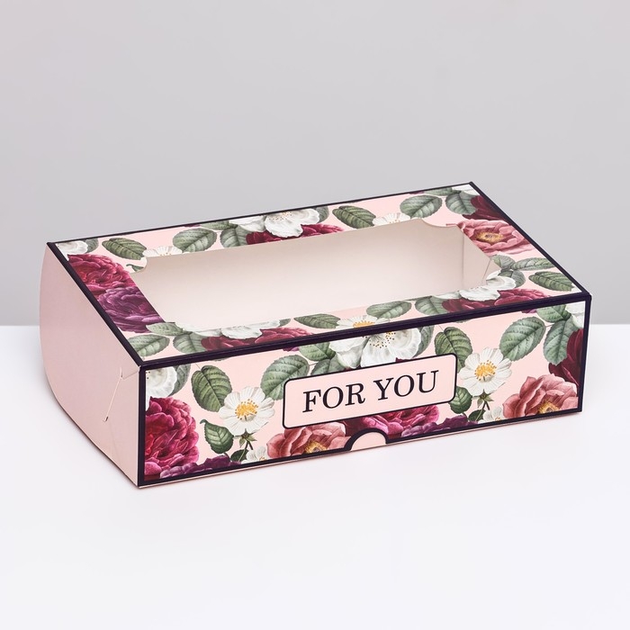 Коробка складная с окном под зефир Коробка складная с окном под зефир "FOR YOU", 25 х 15 х 7 см