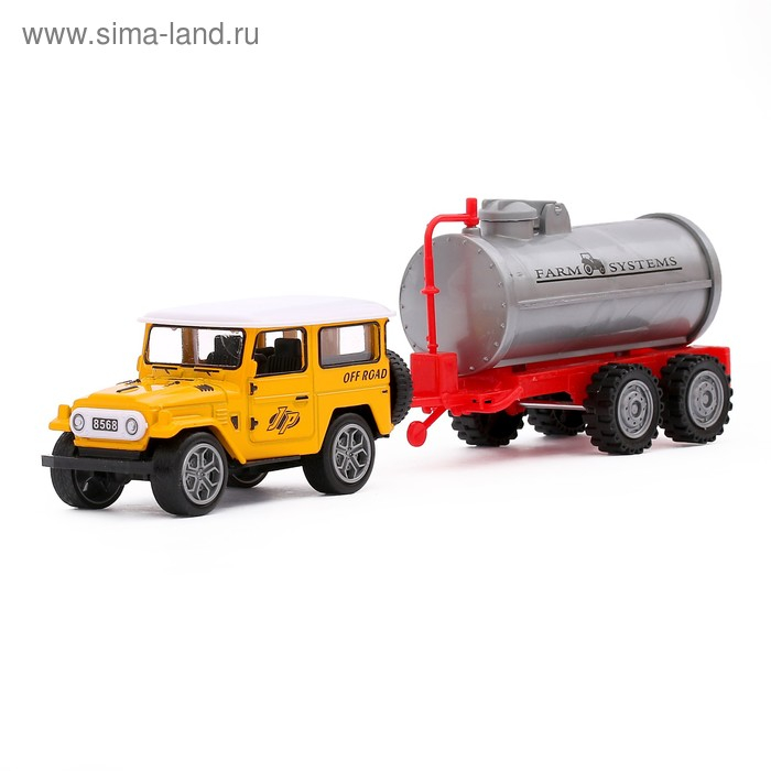 Машина металлическая «Джип», с прицепом, инерционная, МИКС Машина металлическая «Джип», с прицепом, инерционная, МИКС