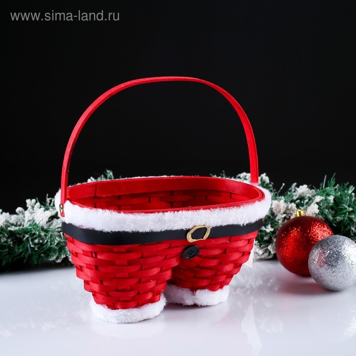 Корзина &laquo;Новогодние штаны&raquo;, красные, 23&times;12&times;13/23 см, шпон