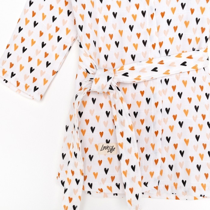 Халат детский муслиновый LoveLife &laquo;Сердечки&raquo; (2 года, рост 92-98 см) 100% хлопок, 235 гр/м2