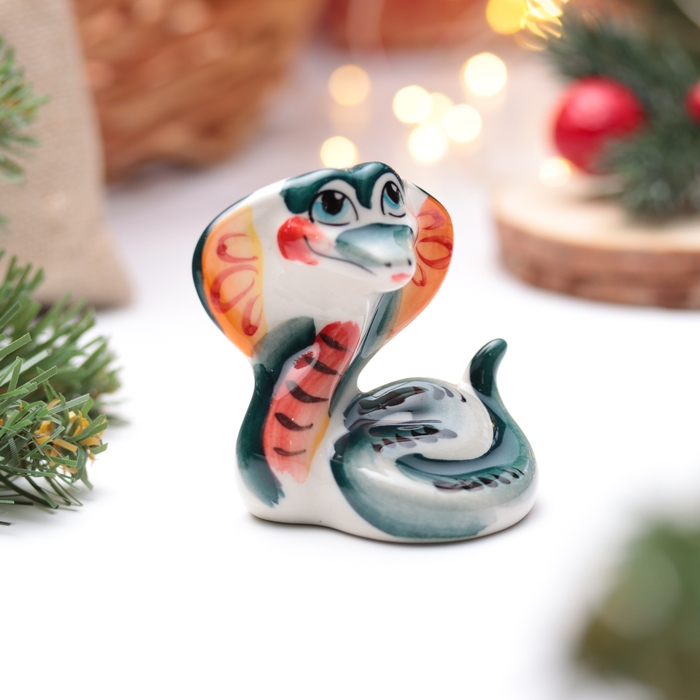 Новый год. Сувенир символ года 2025 Новый год. Сувенир символ года 2025 "Кобра Лайма", гжель, цвет, 8 см