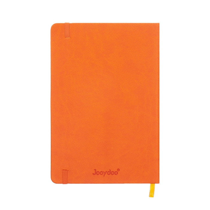 Ежедневник недатированный A5, 140л, клетка, кожзам, на резинке, черный срез, Оранжевый