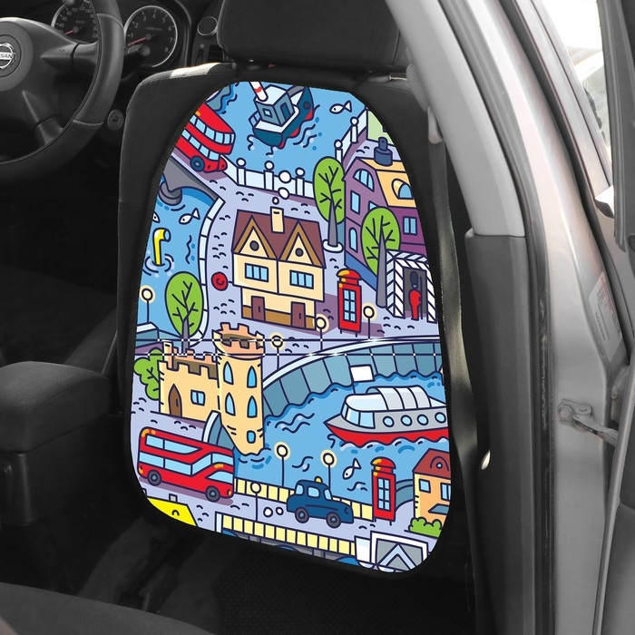 Накидка на сиденье автомобильное Cartage Веселый город, ПВХ, 60х45 см, европодвес Накидка на сиденье автомобильное Cartage Веселый город, ПВХ, 60х45 см, европодвес