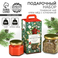 Подарочный набор новогодний &laquo;Волшебных моментов&raquo;: травяной чай, мёд кремовый с клубникой