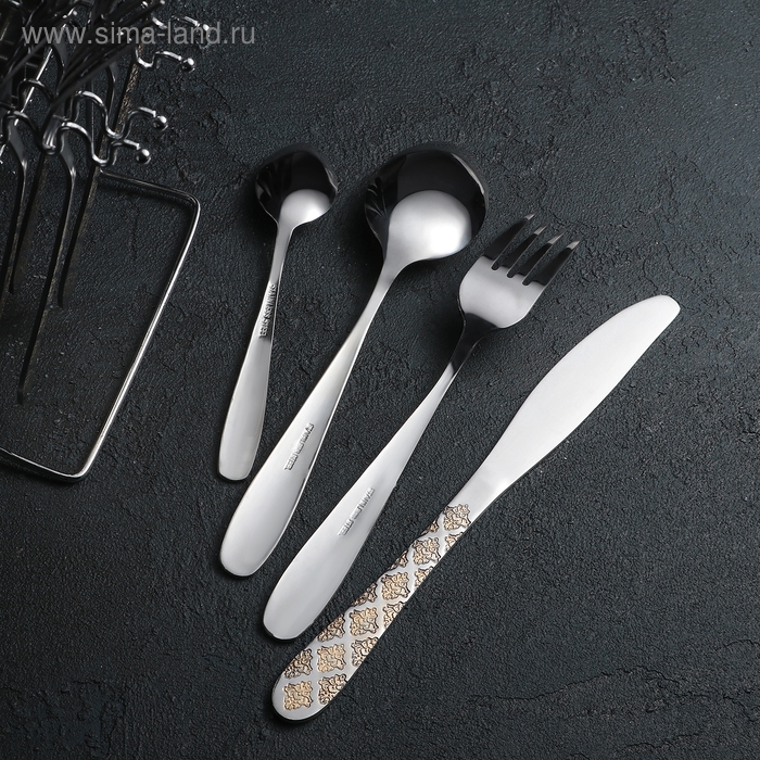 Набор столовых приборов из нержавеющей стали «Возрождение», 24 предмета, на подставке Набор столовых приборов из нержавеющей стали «Возрождение», 24 предмета, на подставке