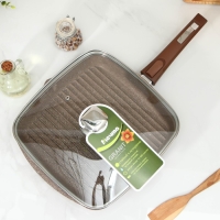 Сковорода-гриль &laquo;Гранит Brown&raquo;, квадратная, 28&times;28 см, съёмная ручка, стеклянная крышка, антипригарное покрытие, цвет коричневый