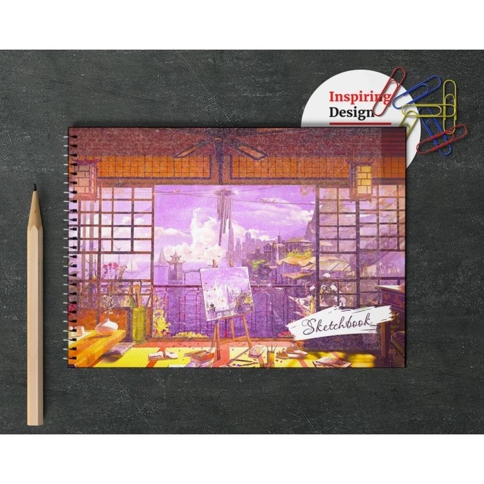 Скетчбук А4, 40 листов на гребне по короткой стороне "Картина маслом", обложка мелованный картон, твёрдая подложка, блок 100 г/м&sup2;