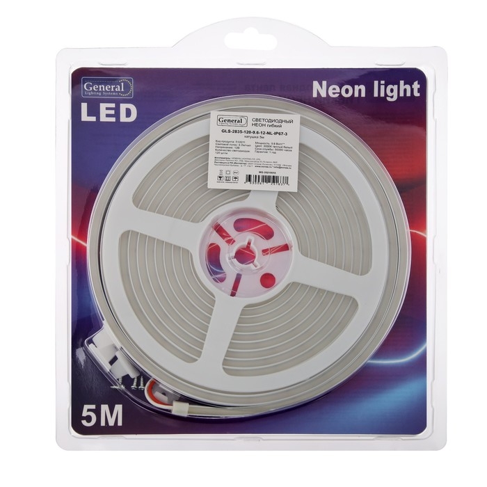 Гибкий неон General 6 × 12 мм, IP67, 5 м, SMD2835, 120 LED/м, 9,6 Вт/м, 12 В, свечение тёплое белое Гибкий неон General 6 × 12 мм, IP67, 5 м, SMD2835, 120 LED/м, 9,6 Вт/м, 12 В, свечение тёплое белое