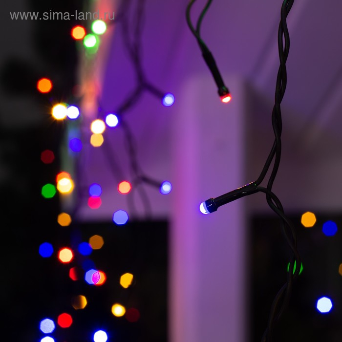 Гирлянда &laquo;Бахрома&raquo; 3 &times; 0.6 м, IP44, УМС, тёмная нить, 160 SMD-LED, свечение мульти, 220 В