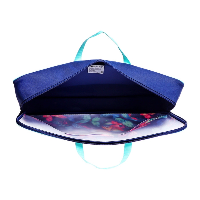 Папка для чертежей и рисунков А3, 470 х 350 х 75 мм, с ручками, текстильная, ПМД 3-20-4 "Неоновые бабочки" (тесьма) 71719