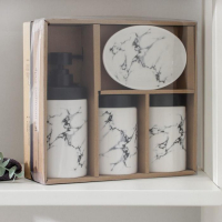 Набор аксессуаров для ванной комнаты &laquo;Мраморный металл&raquo;, 4 предмета (мыльница, дозатор 400 мл, два стакана), цвет белый