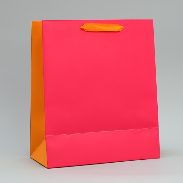 Пакет подарочный двухцветный, упаковка, &laquo;Розовый-оранжевый&raquo;, ML 23 х 27 х 11.5 см