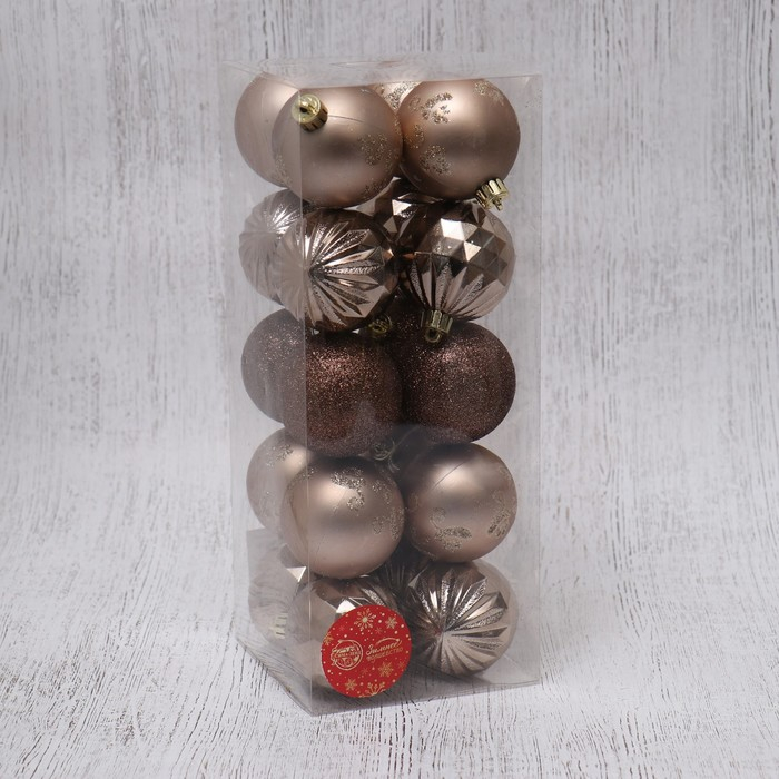 Набор шаров пластик d-6 см, 20 шт "Лоран" коричневый