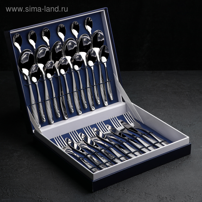 Набор столовый &laquo;Лира&raquo;, 30 предметов, декоративная коробка, цвет серебряный