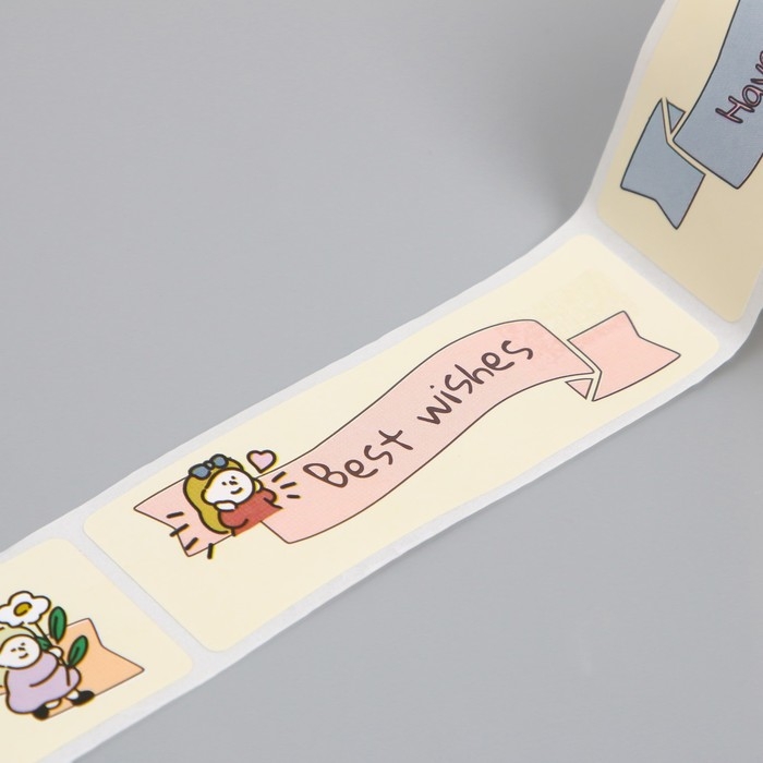 Наклейка бумага Наклейка бумага "С наилучшими пожеланиями" 2,5х7,6 см 120 шт в рулоне 3х5х5 см