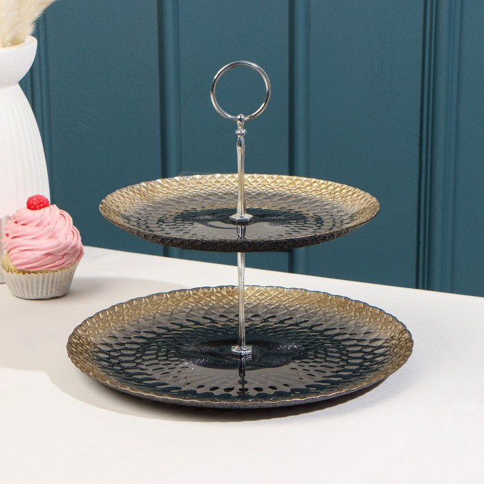 Блюдо 2-х ярусное «Барокко», d=21/28 см, цвет чёрный с золотом Блюдо 2-х ярусное «Барокко», d=21/28 см, цвет чёрный с золотом