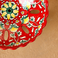 Фруктовница Риштанская Керамика "Цветы", 23 см, красная Фруктовница Риштанская Керамика "Цветы", 23 см, красная