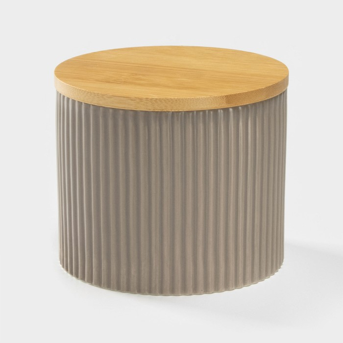 Банка для хранения сыпучих продуктов &laquo;Дымка&raquo;, 850 мл, 12&times;10 см, с бамбуковой крышкой, керамическая, цвет бежевый