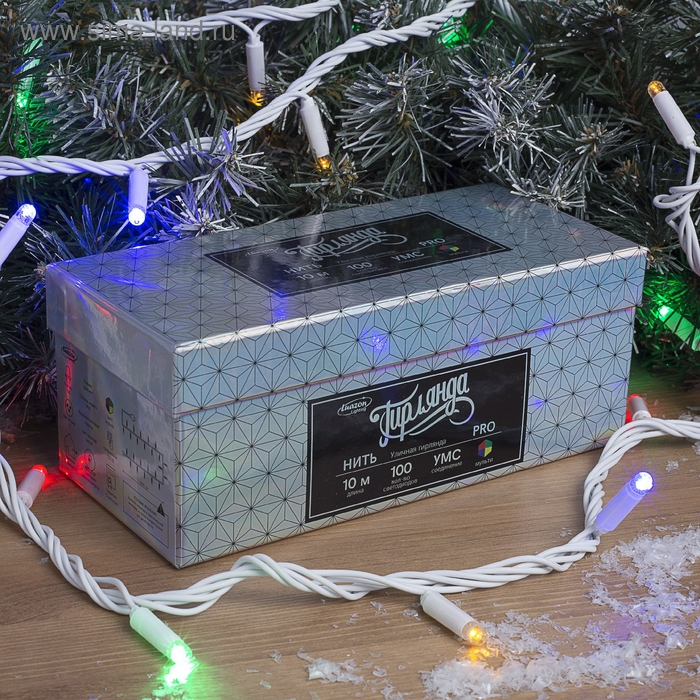 Гирлянда «Нить» 10 м, IP65, УМС, белая нить, 100 LED, свечение мульти, 220 В Гирлянда «Нить» 10 м, IP65, УМС, белая нить, 100 LED, свечение мульти, 220 В