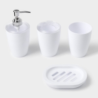 Набор для ванной «Эталон», 4 предмета: дозатор для мыла, мыльница, 2 стакана, 24×8×17 см, цвет белый Набор для ванной «Эталон», 4 предмета: дозатор для мыла, мыльница, 2 стакана, 24×8×17 см, цвет белый