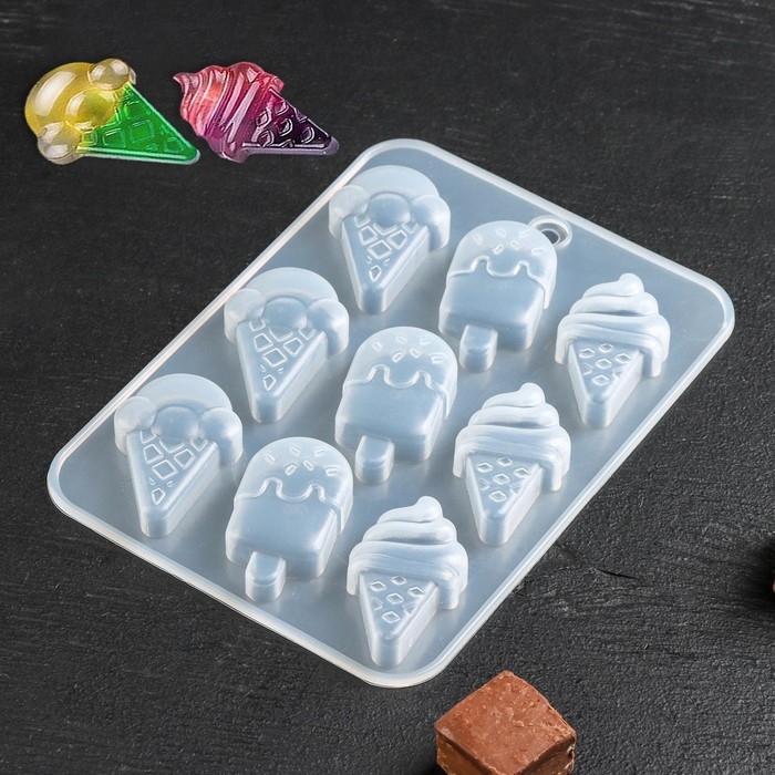 Форма для шоколада «Мороженое», силикон, 16×11×1 см, 9 ячеек Форма для шоколада «Мороженое», силикон, 16×11×1 см, 9 ячеек