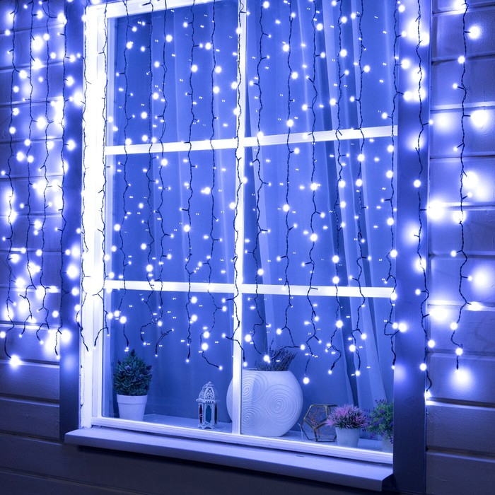 Гирлянда &laquo;Занавес&raquo; 2 &times; 1.5 м, IP44, УМС, тёмная нить, 360 SMD-LED, свечение белое, 220 В