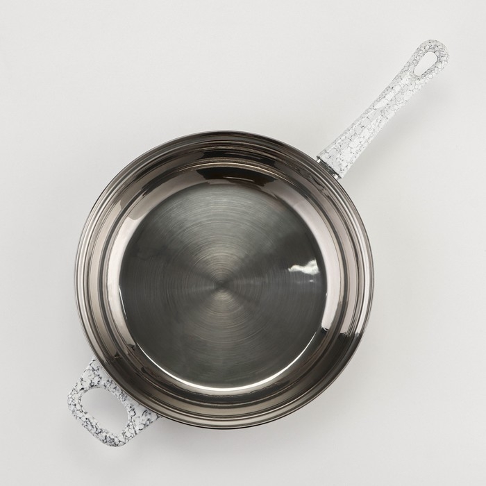 Набор посуды из нержавеющей стали Доляна &laquo;Мрамор&raquo;, 8 предметов: ковш 1,5 л, 2 кастрюли 2/3 л, сковорода d=24 см, крышки, стенки 0,3 мм, дно 5 мм