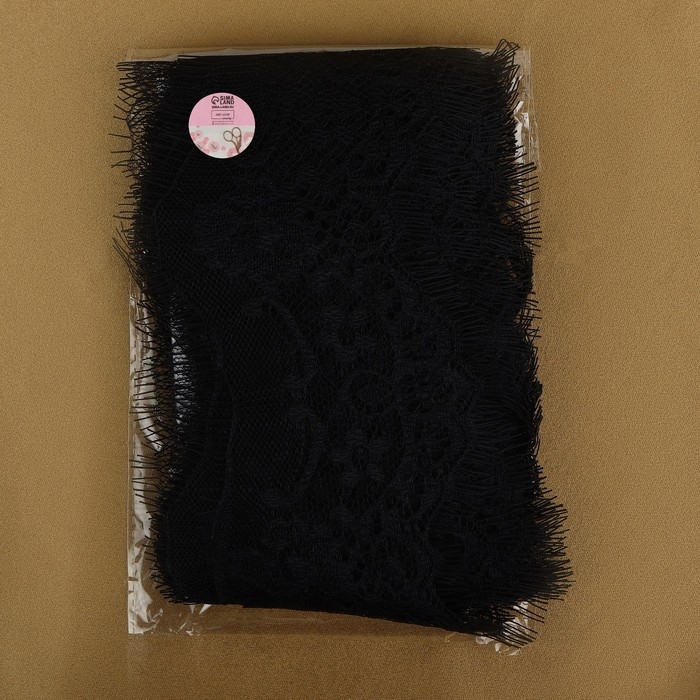 Кружево реснички, 75 мм &times; 9 &plusmn; 0,5 м, в бобине 3 шт по 3 м, цвет чёрный