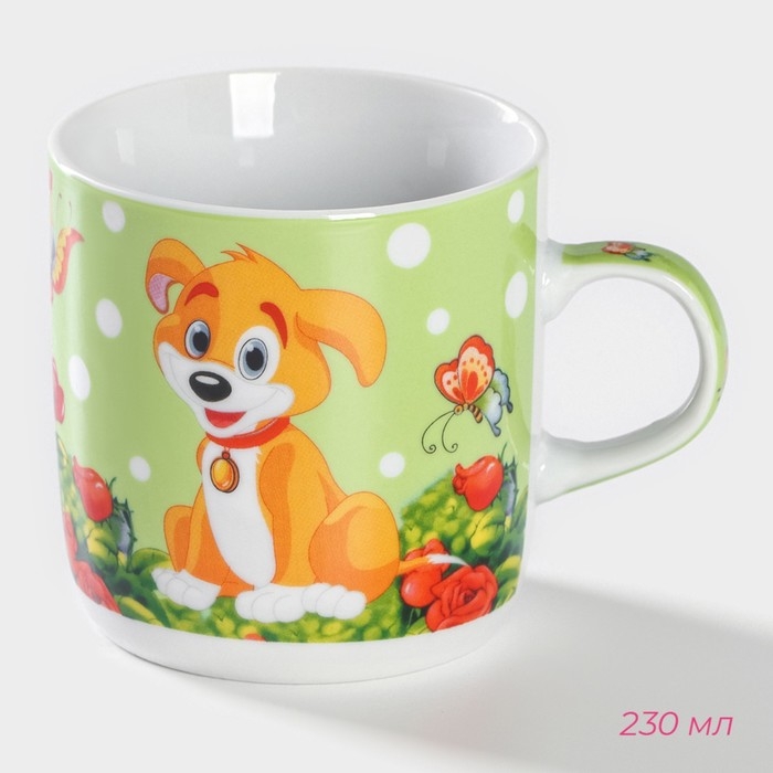 Набор детской посуды из керамики Доляна &laquo;Щенок&raquo;, 3 предмета: кружка 230 мл, миска 400 мл, тарелка d=18 см