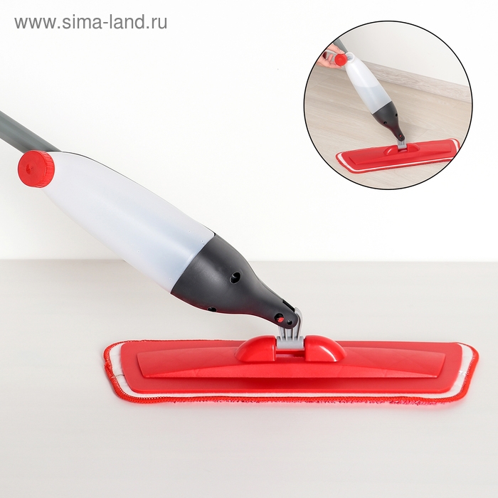 Швабра для мытья пола с распылителем Доляна, насадка из микрофибры, металлическая ручка, 123&times;14&times;42см, цвет красный