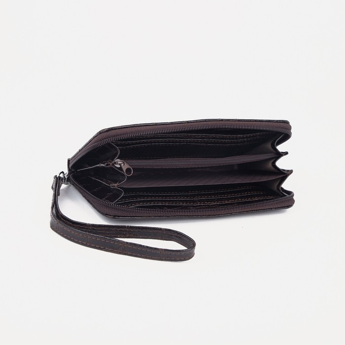 Кошелёк женский на молнии, с ручкой, цвет коричневый