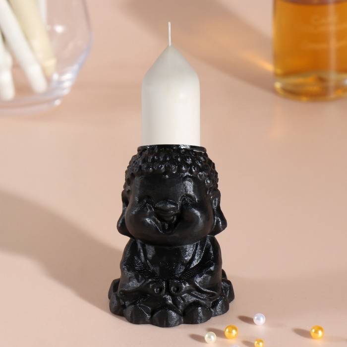 Подсвечник "Будда"  высота 7 см, d-2,4 см черный