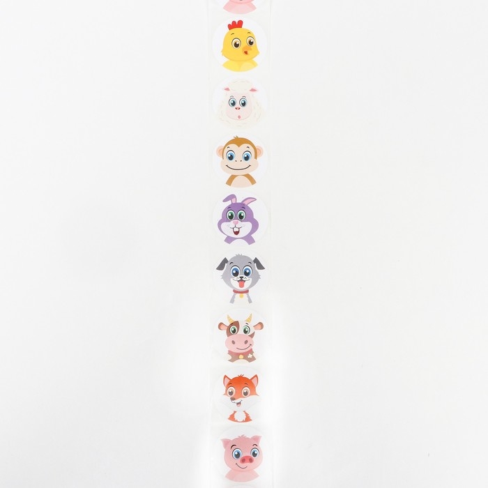 Наклейки в рулоне  "Милые зверята",500 шт,3,8 х 3,8 см